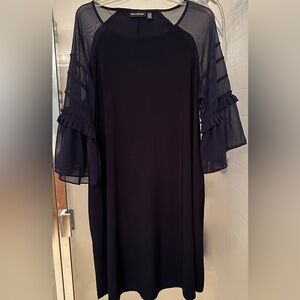 Elegant Navy Dress with Sheer Ruffle Sleeves